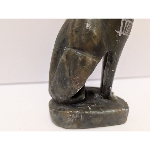 Hand-Carved Black Soapstone Egyptian Cat Figurine Hieroglyphic Detailing - Picture 7 of 10
